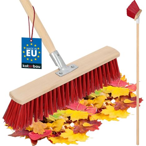 KOTARBAU® Balai Brosse - 43 cm - Balai Exterieur Terrasse - Brosse de Voirie - avec Manche - Bois - PVC - Poils Durs - de Jardin - Outil de Nettoyage (1/5)
