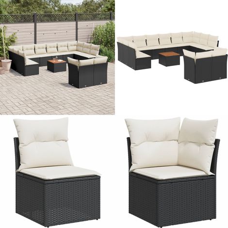 Salon de jardin avec coussins 13 pcs noir résine tressée - Ensemble Salon De Jardin - Mobilier Extérieur - Jardin Design - Canapé D'extérieur - Set Salon Jardin - Home & Living (1/5)