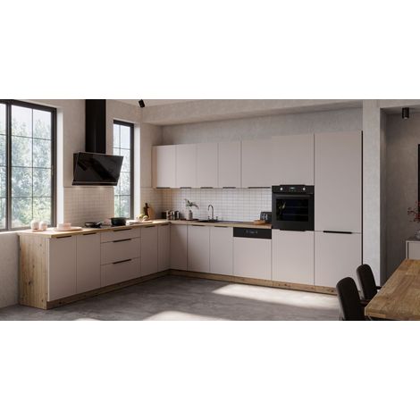 Winkelküche SOLANO 290x350 cm Küchenzeile Eckküche Einbauküche Küche Kaschmir beige matt + Eiche Artisan matt (1/5)