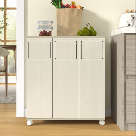Meuble poubelle tri sélectif 69,3x35x80,3 cm en MDF blanc, avec rangement, cuisine FloraGrace (1/5)