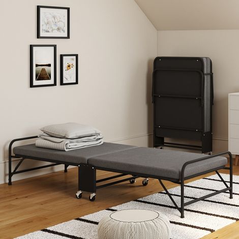 Cama supletoria metálica plegable ZAK para 1 persona con somier y colchón 70x190 cm gris y negro
