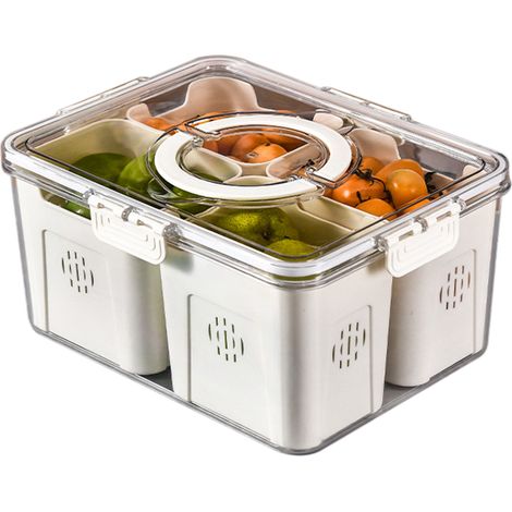 Organiseur Frigo Cusine, Boîte de Bac Rangement Frigo Transparent avec Poignée, Organisateur Frigo De Placards Empilable avec Couvercle pour Le réfrigérateur, Cuisine, Armoires - Blanc (1/4)