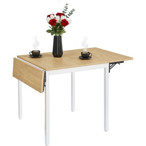 Tavolo da pranzo pieghevole Relaxdays, 2-4 persone HLP 76x120x78 cm, salvaspazio, cucina, MDF e metallo, naturale/bianco