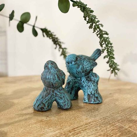 Ensemble 2 oiseaux branche ciment 14x11x11cm (1/4)