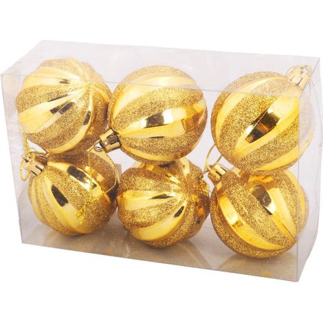 Palline di Natale dorate decorate con rilievo, 6 cm - Set da 6 (1/4)