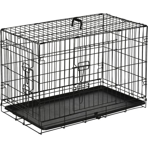 Hundebox Transportbox Kleintierkäfig, Hundekäfig Transportkäfig, Zusammenklappbar, Metall, Schwarz, 76X46X52Cm