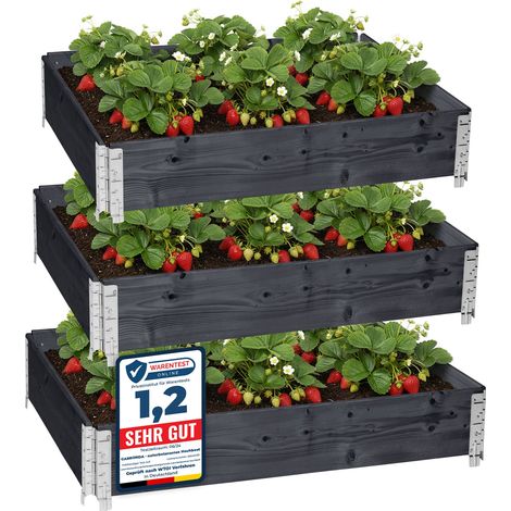Garronda Potager surélevé en Bois Naturel 120x80x20 cm pour Jardin – Jardinière rectangulaire 3 piècespour Plantes, Fleurs, légumes et Herbes - Bac Potager en Bois GD-0075, Anthracite