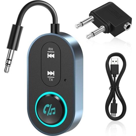 Transmetteur Bluetooth 5.3, 2 en 1 Adaptateur Bluetooth Jack, Adaptateur Bluetooth Jack 3.5mm AUX, Transmetteur Recepteur Audio pour Avion, TV, Airpods, Tablette PC, Voiture, Gym Sport (1/5)
