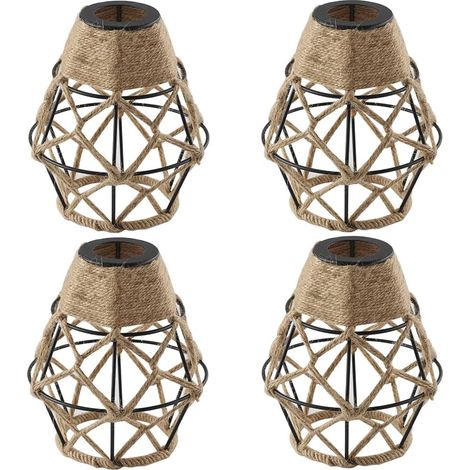 Cage en métal, abat-jour tissé à la main en corde de jute naturelle neutre, luminaire de style industriel aux motifs élégants pour appliques, suspensions, lampes de table/lampadaires, décoration intér (1/5)