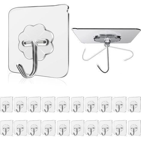 Klebehaken, 15 kg (max.), transparent, selbstklebend, Badezimmer-Wandhaken, Handtuchhalter für Badezimmer, Küche, Decke, zum Aufhängen, Wand, Tür, Bademäntel (20 Stück) (1/5)