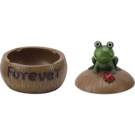 Cendrier mignon en résine, motif animal de dessin animé, peint à la main, avec couvercle, pour la maison, le salon ou le bureau, en forme de grenouille. (1/5)