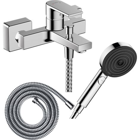 HANSGROHE Pack mezclador mecánico de baño Vernis Shape C2 + flexo Metaflex + rociador Pulsify Select EcoSmart 105 cromado 3 chorros