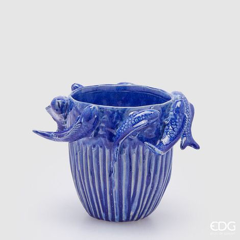 EDG Enzo De Gasperi Vaso Chakra Carpa Koi H 16,5 Cm D 20 Cm Waterproof Blue
