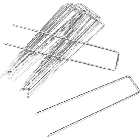 10 Pack de 15 cm U-Garden Clous de Fixation Clous de Sol en Acier Galvanisé pour Tissu de Mauvaises Herbes, Filet, Gazon Artificiel, Tente, Membrane, Argenté (1/4)