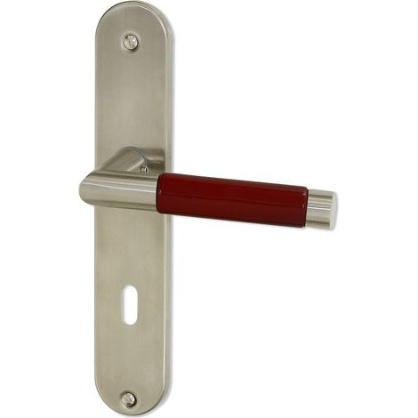 DT 2000 339630 Demi poignée de porte sur plaque cigarillo porcelaine Chocolat inox mat serrure (1/2)