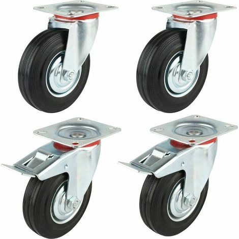 Homfa 4 pezzi ruote per trasporto, 2 pezzi ruote girevoli, 2 pezzi ruote con freno in gomma (125 mm)