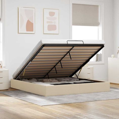 Estructura de cama otomana sin colchón tela crema 160x200cm