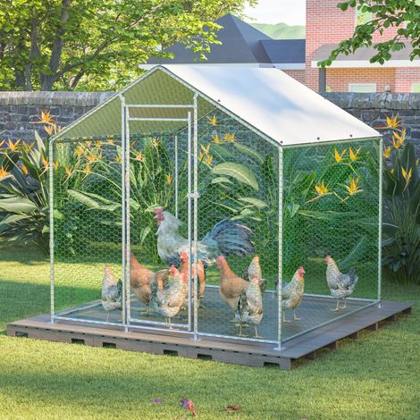 Jaula para gallinas 200x200x200 cm, con techo impermeable, cierre de seguridad, acero galvanizado, plata (1/5)