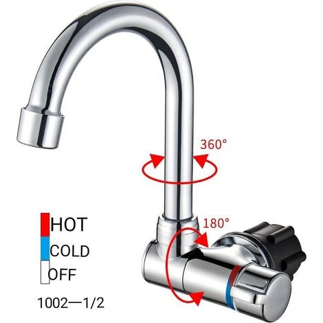 Robinet d'évier de cuisine pivotant à 360 degrés avec robinet d'eau froide unique, robinet mélangeur d'eau chaude et froide pour buanderie et piscine (1/4)