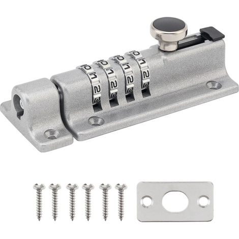 Loquet de Verrouillage à Combinaison, Verrou à Combinaison à 4 Chiffres avec Vis, Verrou de Porte à Code pour Armoire, Garage, Hangar (Argent) (1/4)