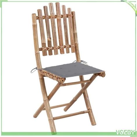 Chaises pliables de jardin - FAF EICY - 3063988 - Bambou massif - Lot de 2 avec coussins gris - Imperméables (1/5)