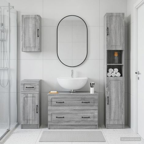 vidaXL 4 Piece Bathroom Cabinet Set UTRECHT Grey Sonoma (1/5)
