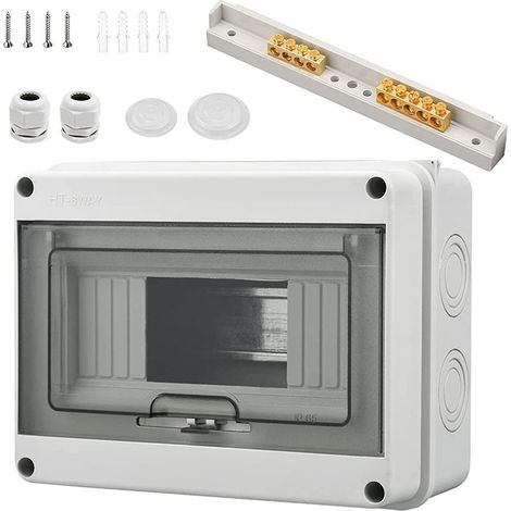 Contenitore elettrico impermeabile, IP65, per esterni, con 8 moduli, 4 terminali e 2 connettori, ideale per uso esterno, siti industriali e stazioni di ricarica (8 moduli) (1/5)