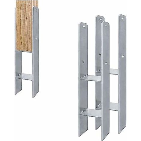 H-Pfostenträger Feuerverzinkt, H-anker Pfosten Holzpfosten Anker 600mm Länge, Zaunträger Zaunpfosten Materialstärke 6mm für Pfosten Zaun Carports Stelzenhäuser 91mm 2 Stück