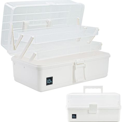 Boîte de rangement multifonction à 3 couches de 33 cm avec compartiments, boîte à outils en plastique, boîte de rangement pour médicaments, accessoires capillaires, boîte de couture avec 2 (1/5)