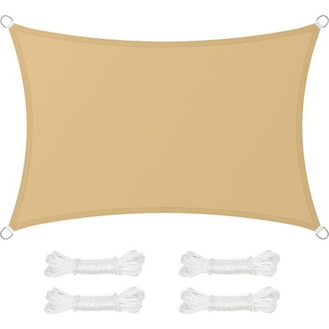 Fini les UV et la pluie Voile d’ombrage 2x3 m – 93% UV – Imperméable 665 mm (test TÜV) – Polyester indéchirable – Silhouette concave anti-vent – Coins renforcés – Anneaux inox – 4 sangles 2 m (1/4)
