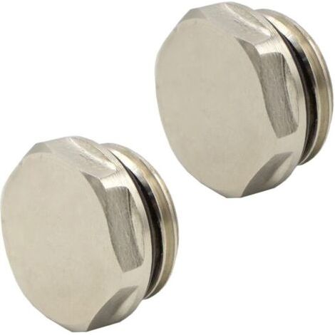 Lot de 2 bouchons d'obturation pour radiateur et distributeur 1/2", auto-scellant, en laiton nickelé (1/4)