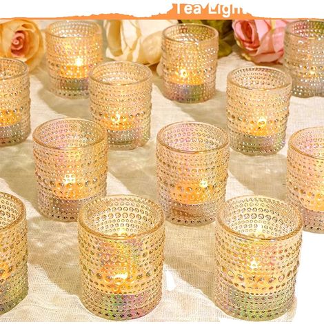 Support de bougie en verre de mariage, design élégant en relief, en verre fait à la main (1/2)