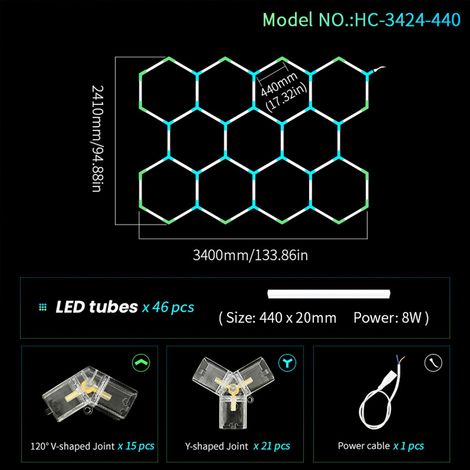 LED Hexagon Garagenbeleuchtung 440W, Modulare Deckenleuchte für Autoaufbereitung, Werkstatt, Showroom und Tuning-Werkstatt