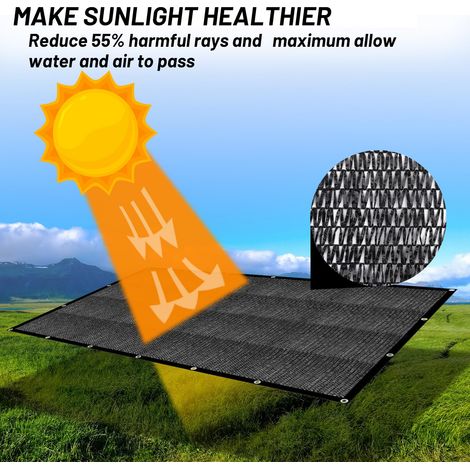 Bâche Pare-Soleil à 55% en Maille avec œillets pour Couverture de Plantes, terrasse, auvent, pergola, Serre, Voiture, Grange, Niche, 2 x 3 m, Noir (1/5)