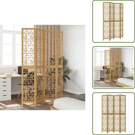 The Living Store Biombo separador de 4 paneles madera maciza paulownia marrón - Madera paulownia