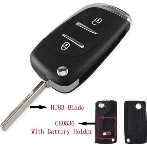 Coque de clé pliable KEYYOU pour Peugeot 207, 307, 407, 408 et Citroën (Type 2 BT HU83 CE0536). (1/4)