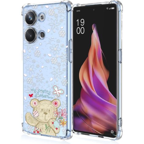 FUNDA PARA OPPO RENO9 PRO+ TRANSPARENTE OSITO FLORES BLANCAS EN RELIEVE PROTECTORA (1/5)