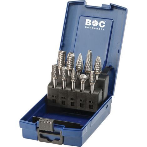 HM-Frässtifte TiAlN in ABS-Box 10-tlg. B+C+F+G 10,0 mm/12,0 mm + D/L 12,0 mm