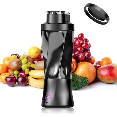 Mixeur portable 700 ml, mini mixeur à emporter, batterie de 6000 mAh, mixeur portable pour piler la glace et les fruits, couvercle anti-fuite, extracteur de jus sans BPA, noir (1/5)