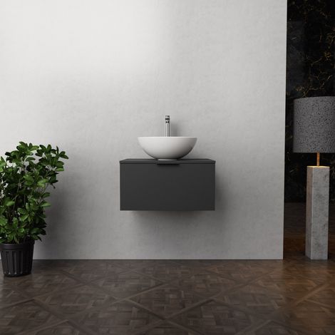 Inda - Mobile bagno L.60 con lavabo in appoggio / Nero opaco 1