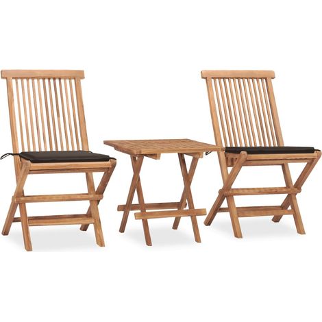 3 pcs Mobilier à dîner d'extérieur pliable avec coussin Ensemble table et chaise de jardin Mobilier de salle à manger Teck RTITTK57354 (1/5)