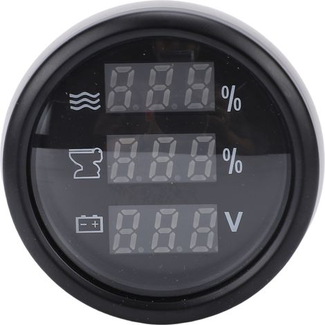 Jauge d'affichage Numérique de 52 Mm, Voltmètre Multifonctionnel ABS et Compteur de Niveau d'eau avec Rétro-éclairage pour Camping-cars, Camions, Navires, Yachts (Cadran noir Couvercle noir) (1/5)