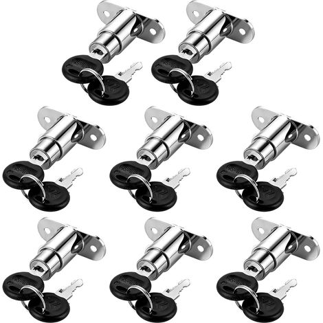 Lot de 8 serrures d'armoire 22 mm - Cylindre à pression - Serrure de porte coulissante - Serrure d'armoire avec clé - Serrure de meuble - Serrure pour armoire (1/5)