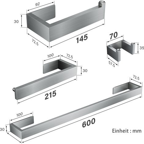 SIRHONA 4 Pièces Porte-Serviettes Ensemble de Salle de Bains WC en Acier Inoxydable SUS304 Crochet Porte-papier toilette 60 CM Long Barre Anneaux porte-serviettes montage mural, Couleur Argent Mat (1/5)