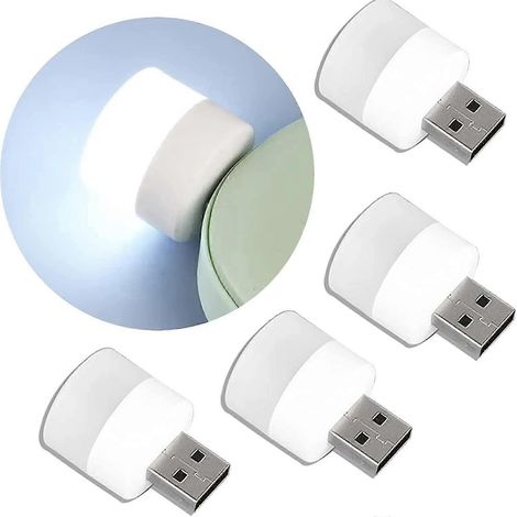 Lot de 4 mini ampoules LED USB pour créer une ambiance lumineuse nocturne. À brancher, blanc chaud, compactes et idéales pour la chambre, la salle de bain, la chambre d'enfant, le couloir, la cuisine 