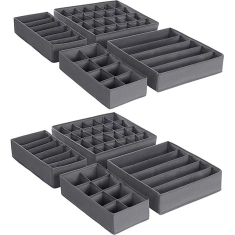 Cajas plegables para guardar ropa interior (8 unidades) divisores de cajones organizador para bragas sujetadores calcetines y corbatas color gris 120004485