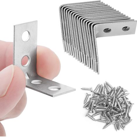Équerres d'angle galvanisées en L pour fixation et réparation de meubles, étagères, fenêtres et armoires  25 mm x 25 mm, 16 pièces