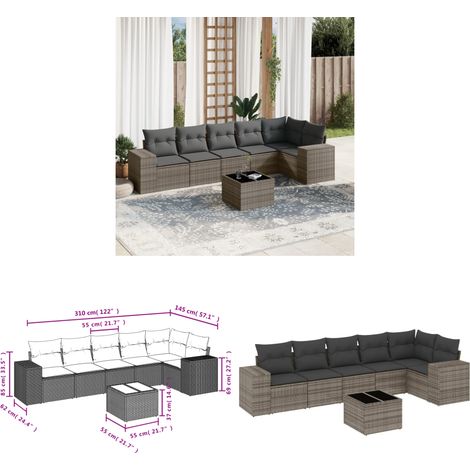 7-tlg. Garten-Sofagarnitur mit Kissen Grau Poly Rattan - Gartenmöbel - PE-Rattan Möbel - Outdoor Set - Esstisch - Lounge Gruppe - Home & Living (1/3)