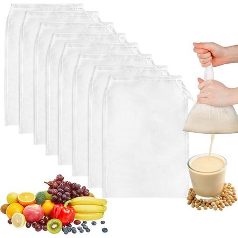 Weiße Filterbeutel, 2436 cm, 8er-Packung, wiederverwendbar für Gemüse und Säfte, Kaffee, Hafermilch und pflanzliche Milchalternativen. (1/4)