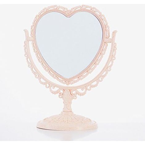 Miroir De Maquillage 2 Latérales De Table De Stand De Rotation De Forme En Plastique D'Habillage De Coeur (1/5)